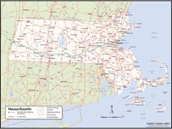 Massachusetts Wall Map with Counties