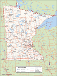 Minnesota Wall Map with Counties