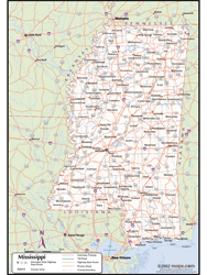 Mississippi Wall Map with Counties