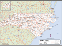 North Carolina Wall Map with Counties