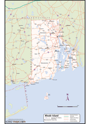 Rhode Island Wall Map with Counties