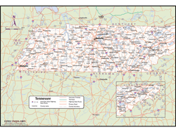 Tennessee Wall Map with Counties