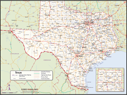 Texas Wall Map with Counties