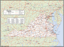 Virginia Wall Map with Counties