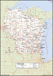 Wisconsin Wall Map with Counties