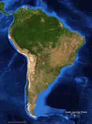South American Winter Topography and Bathymetry Wall Map
