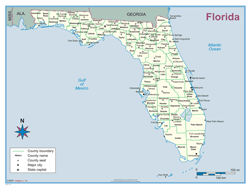 Florida County Outline Wall Map