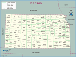 Kansas County Outline Wall Map