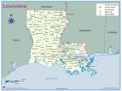 Louisiana County Outline Wall Map