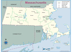 Massachusetts County Outline Wall Map