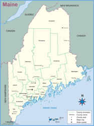 Maine County Outline Wall Map