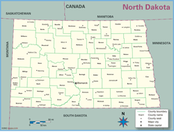 North Dakota County Outline Wall Map