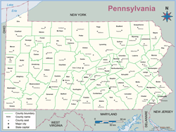 Pennsylvania County Outline Wall Map