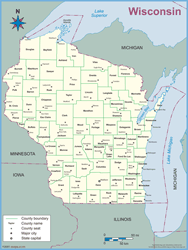 Wisconsin County Outline Wall Map