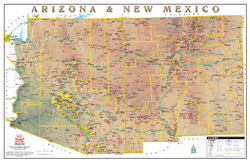 Arizona and New Mexico Physical Wall Map